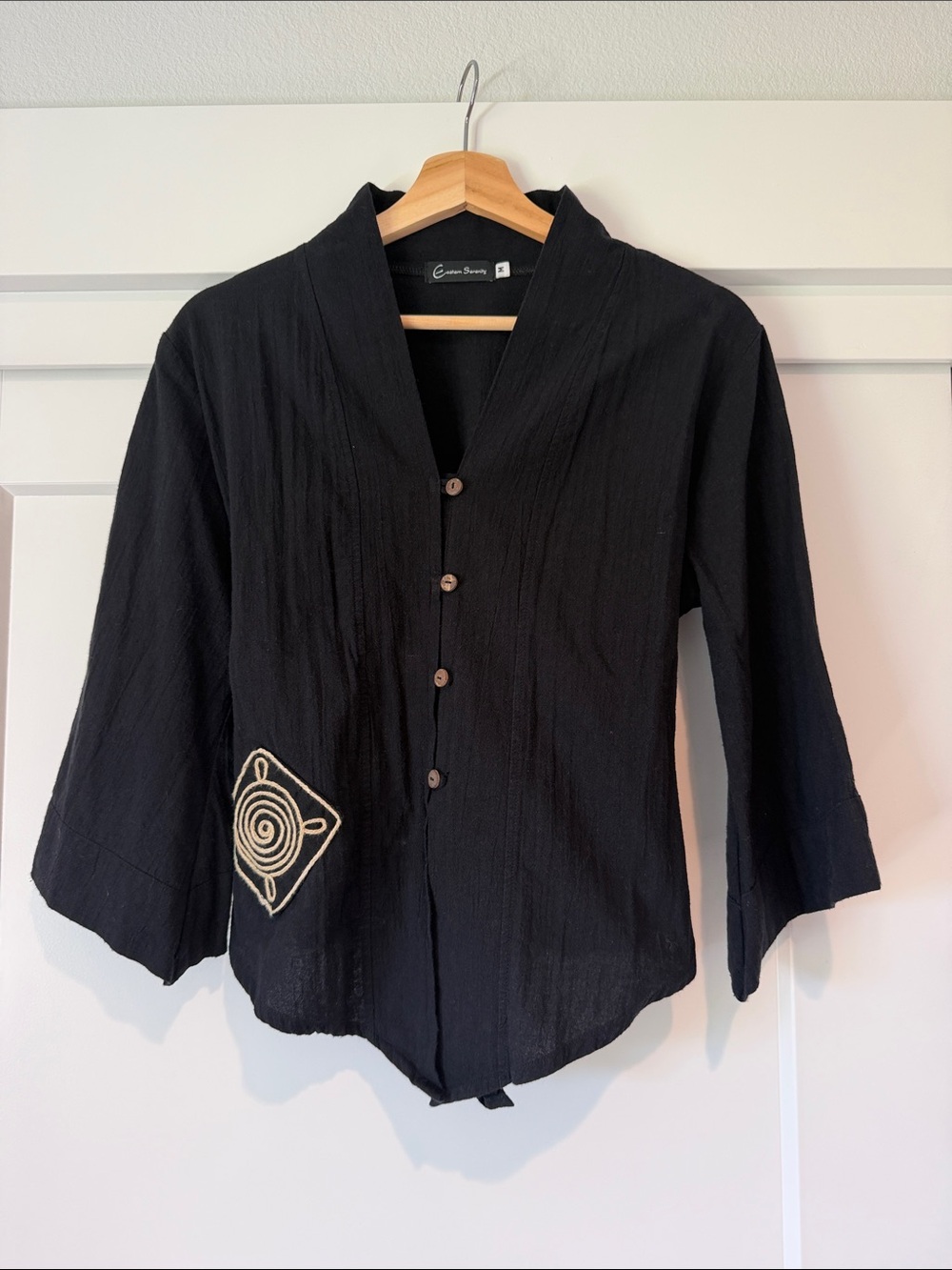 Black Embroidered Button-Down Shirt